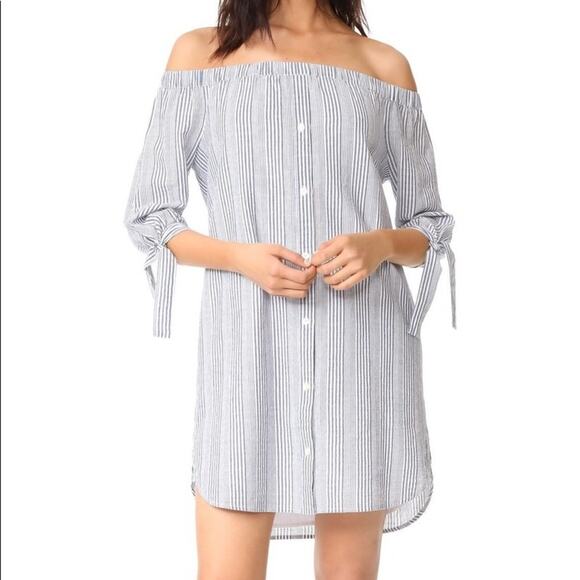 MADEWELL Blue & White Striped Off-Shoulder Shirt Dress Sz. S - Picture 2 of 7